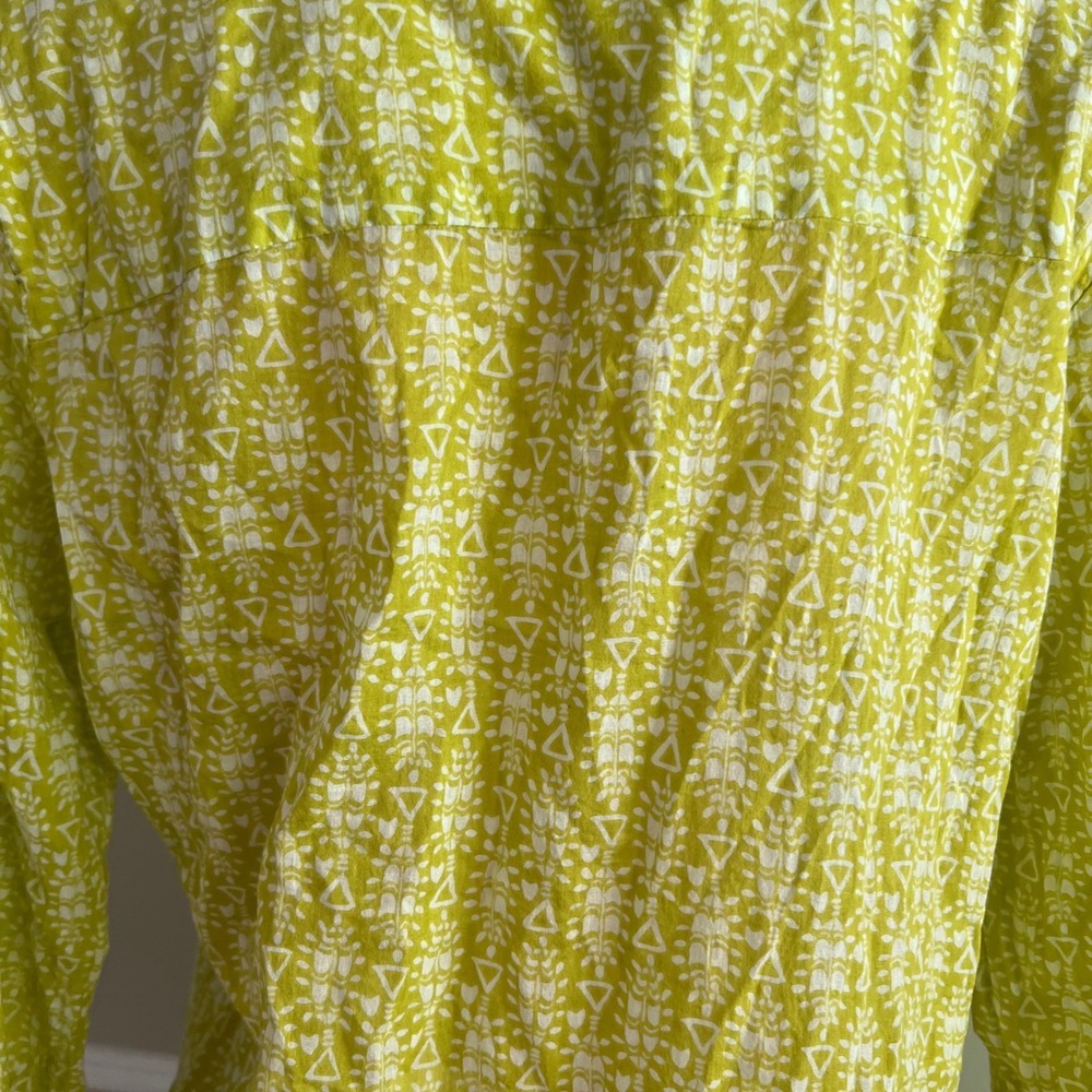 Rock Flower Paper Tunic Blouse Womens L Pintuck Cotton Chartreuse Green Boho - Picture 10 of 10